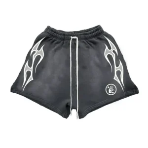 Black-Hellstar-Flame-Sweatshorts