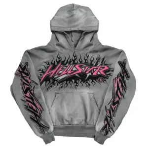Grey and Pink Hellstar Future Flame Hoodie 1