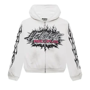 Hellstar Records Glitter Zip Up Hoodie White